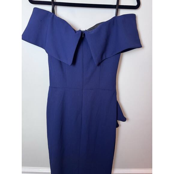 Betsy & Adam Side Pleat Ruffle Sheath Dress Navy Blue Sz 4 Style A24748 NWT $239 - Picture 12 of 16